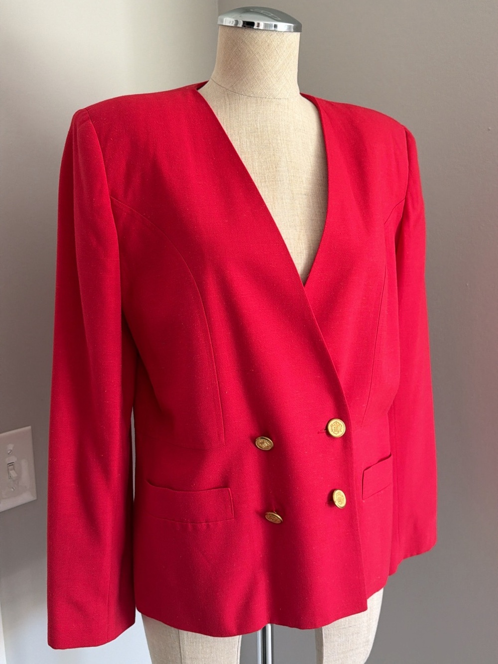 Women's Red Double-Breasted Blazer Jacket